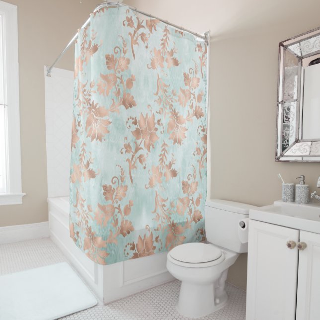 Rose Gold Florals on Distressed Teal (In Situ)