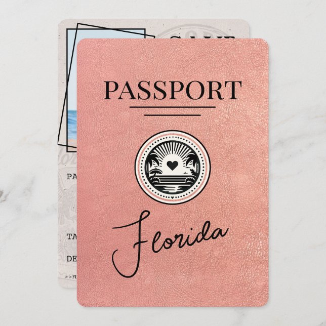 Rose Gold Florida Passport Save The Date (Front/Back)