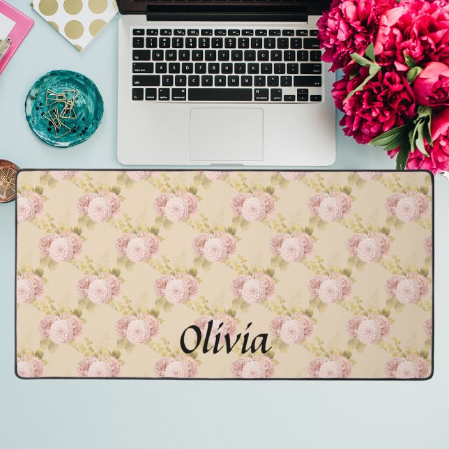 Rose gold flower custom name script  desk mat (Creator Uploaded)