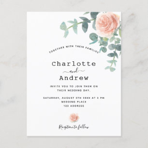 Rose gold flower eucalyptus greenery  wedding postcard