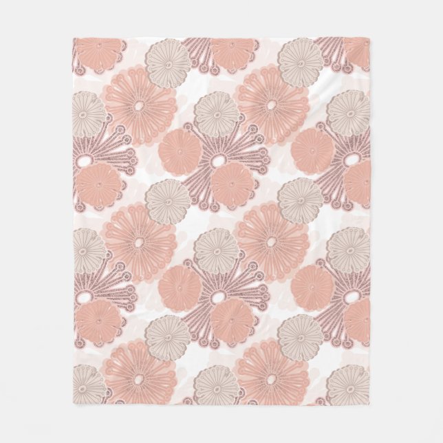 Rose Gold Flower Pattern Fleece Blanket (Front)