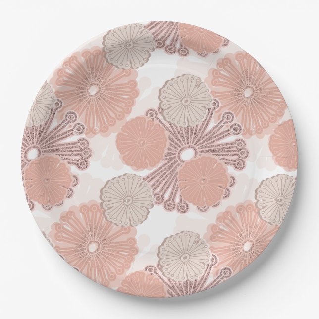 Rose Gold Flower Pattern Paper Plate (Front)