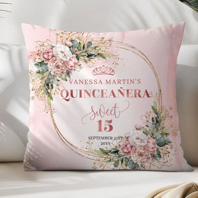 Rose Gold Flowers Greenery Perfect Gift Quince  Throw Pillow (Rose Gold Flowers Greenery Perfect Gift Quince Pillow)