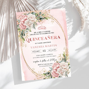 Rose Gold Flowers Greenery Quince Invitation