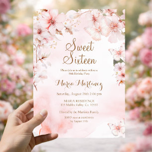 Rose Gold Flowers With Gold Glitter Sweet 16  Invitation