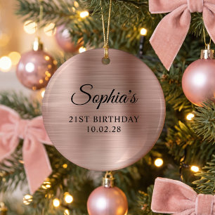 Rose Gold Foil 21st Birthday Photo Ceramic Ornament
