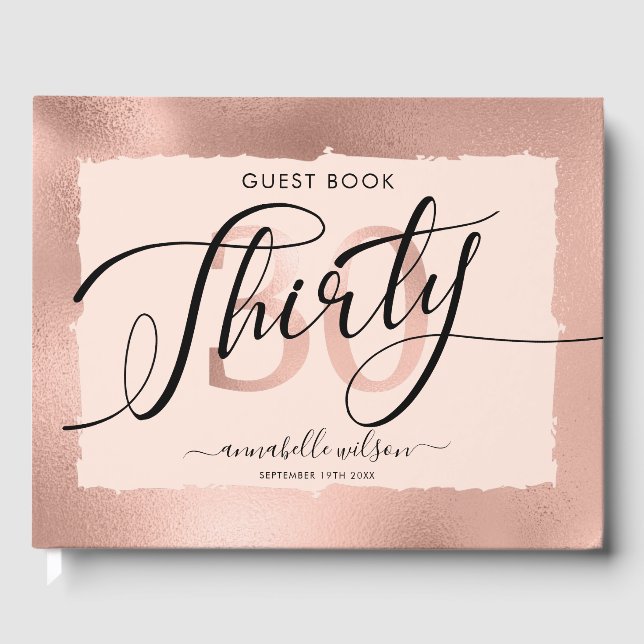 Rose Gold Foil 30th Birthday Photo  Guest Book (Front)