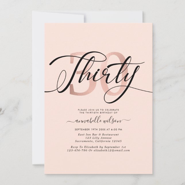 Rose Gold Foil 30th Birthday Photo  Invitation (Front)