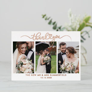 Rose Gold Foil 3 Photos Mariage Carte de remerciem