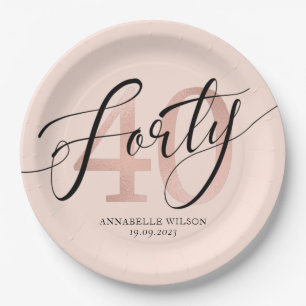 Rose Gold Foil 40th Birthday   Paper Plate