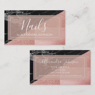 Rose Gold Foil and Black Marble Modern Nails Business Card