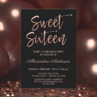Rose Gold Foil and Black Sweet Sixteen Birthday