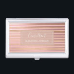 Rose Gold Foil and Burgundy with Gold Stripes Business Card Holder<br><div class="desc">Blush Pink - Rose Gold and Burgundy Foil with Gold Stripes Consultant Modern Business Card Holder with white hand lettered typography for the monogram. The Elegant Rose Gold Foil and Burgundy Metallic Business Professional Card Holder can be customized for any profession. If the profession or name text does not fit...</div>