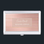 Rose Gold Foil and Burgundy with Gold Stripes Business Card Holder<br><div class="desc">Blush Pink - Rose Gold and Burgundy Foil with Gold Stripes Consultant Modern Business Card Holder with white hand lettered typography for the monogram. The Elegant Rose Gold Foil and Burgundy Metallic Business Professional Card Holder can be customized for any profession. If the profession or name text does not fit...</div>