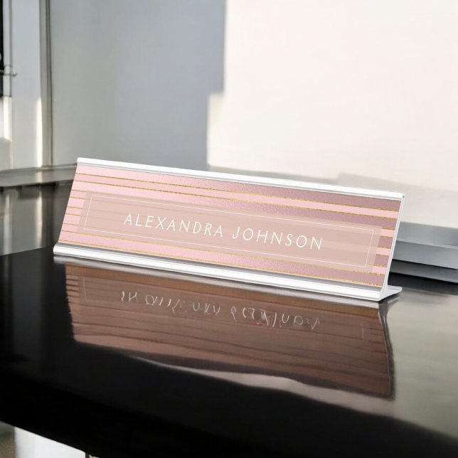 Rose Gold Foil and Burgundy with Gold Stripes Desk Name Plate (Creator Uploaded)