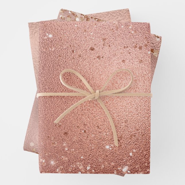 Rose Gold Foil and Glitter Pattern Wrapping Paper Sheet (In situ)