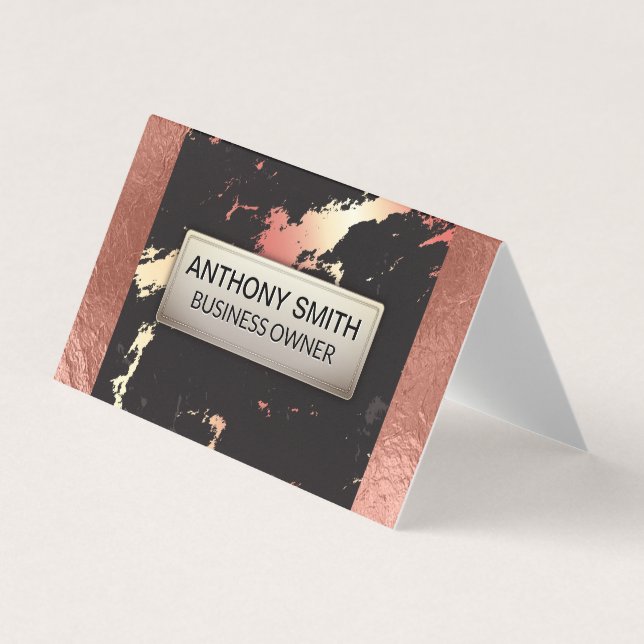 Rose Gold Foil and Marble Pattern Business Card (Front)
