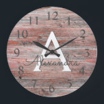 Rose Gold Foil and Rustic Wood Monogram Large Clock<br><div class="desc">Rose Gold Foil and Rustic Wood Monogram Name and Initial Serving Wall Clock. The Wall Clock makes the perfect gift for someone who loves Pink Rose Gold Foil and Rustic Wood.</div>