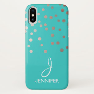 Rose Gold Foil and Teal Confetti Monogram Case-Mate iPhone Case