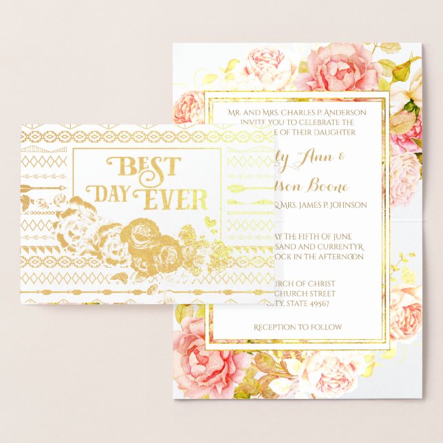 Rose Gold Foil Aztec Faire-part de mariage de typo (Affichage)