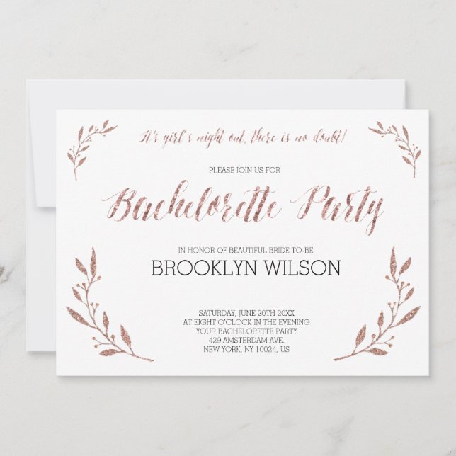 Rose Gold Foil Bachelorette Party Invites Floral (Front)
