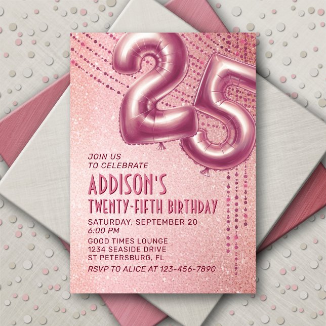 Rose Gold Foil Balloons 25th Birthday Invitation (Creator Uploaded)