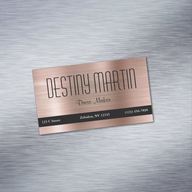 Rose Gold Foil Black Contact Bar Magnetic Business Card (In Situ)