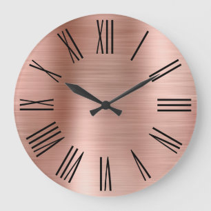 Rose Gold Foil Black Roman Numerals Large Clock