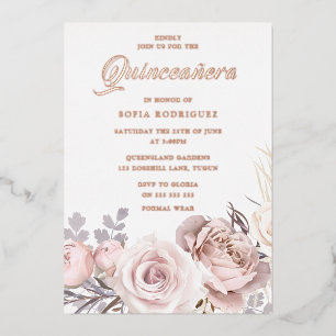 Rose Gold Foil Blush Flowers Quinceanera Party