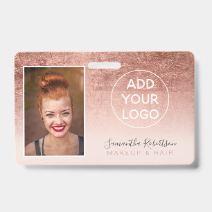 Rose gold foil blush logo employee photo pass badge
