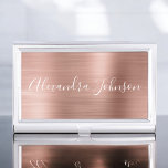 Rose Gold Foil | Blush Pink Foil Modern Business Card Holder<br><div class="desc">Blush Pink - Rose Gold Foil Metallic Stainless Steel Minimalist Business Card Holder with white lettered script signature typography for the monogram. The Rose Gold Foil Metal Business Card Holders can be customized with your name. Please contact the designer for customized matching items.</div>