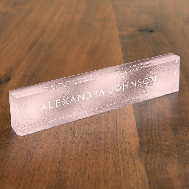 Rose Gold Foil | Blush Pink Foil Modern Nameplate (Side)