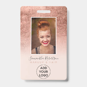 Rose gold foil blush pink logo employee photo pass badge