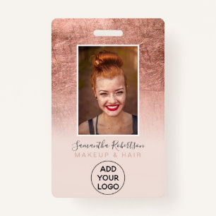 Rose gold foil blush pink logo employee photo pass badge