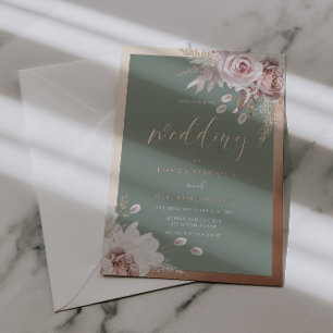 Rose Gold Foil Border Blush & Sage Floral Wedding 