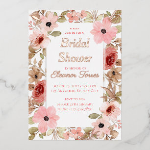 Rose gold foil bridal shower invitation