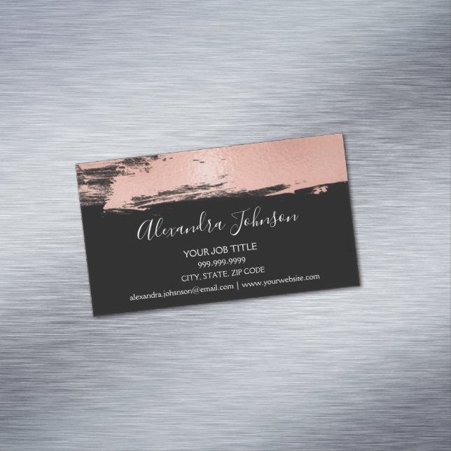 Rose Gold Foil Brush Stroke Modern and Elegant Magnetic Business Card (In Situ)