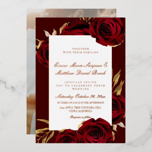 Rose Gold Foil Burgundy Red Floral Wedding