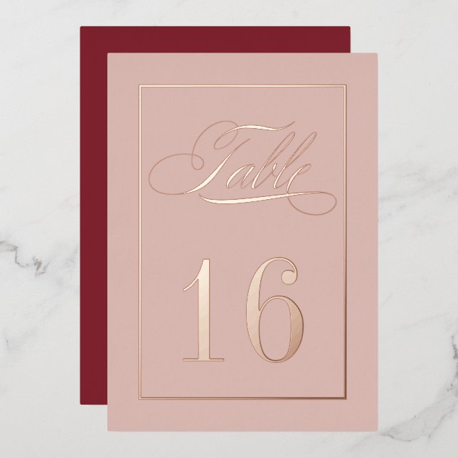Rose Gold Foil Burgundy Wedding Table Numbers (Front/Back)