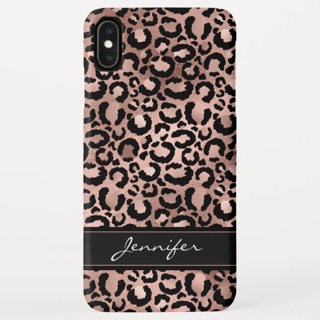 Rose Gold Foil Cheetah Pattern - Personalized Name Case-Mate iPhone Case (Back)