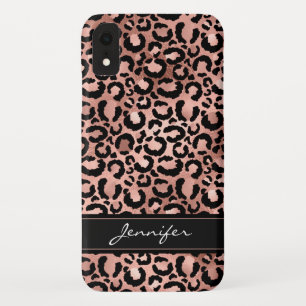 Rose Gold Foil Cheetah Pattern - Personalized Name iPhone XR Case