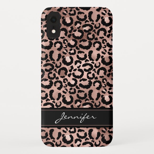 Rose Gold Foil Cheetah Pattern - Personalized Name Case-Mate iPhone Case (Back)