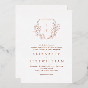 Rose Gold Foil Cherry Blossom Bloom Monogram Crest