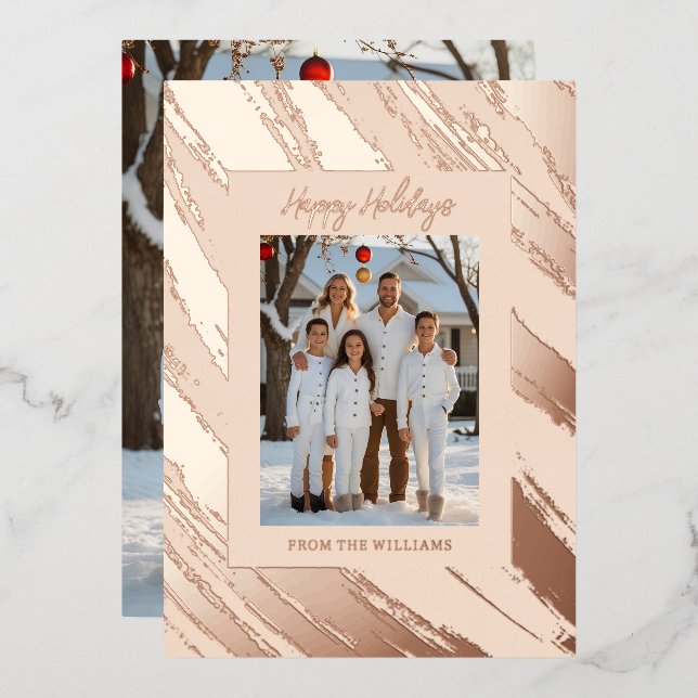 Rose Gold Foil Christmas Card Template Holiday  (Front/Back)