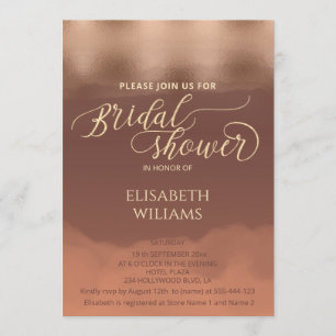 Rose gold foil cinnamon cantaloupe watercolor invitation