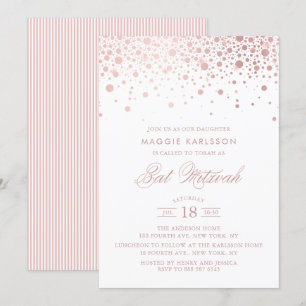 Rose Gold Foil Confetti Bat Mitzvah Invitation