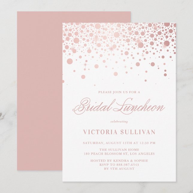 Rose Gold Foil Confetti Bridal Luncheon Invitation (Front/Back)