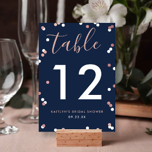 Rose Gold Foil Confetti Bridal Shower Table Number