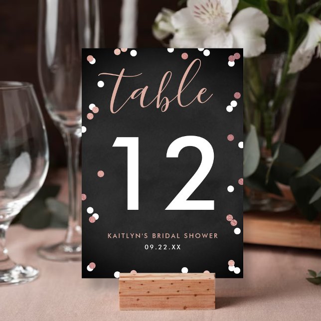 Rose Gold Foil Confetti Bridal Shower Table Number (Creator Uploaded)