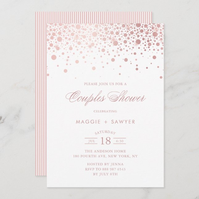 Rose Gold Foil Confetti Couples Shower Invitation (Front/Back)